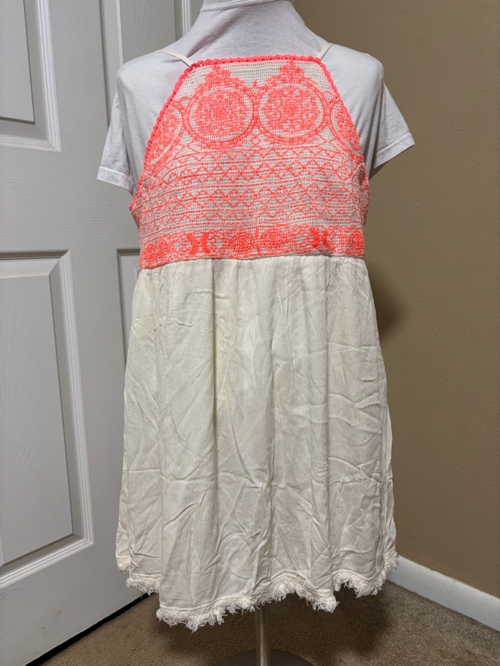 Blu Pepper Cream Halter Crochet Bodice Dress